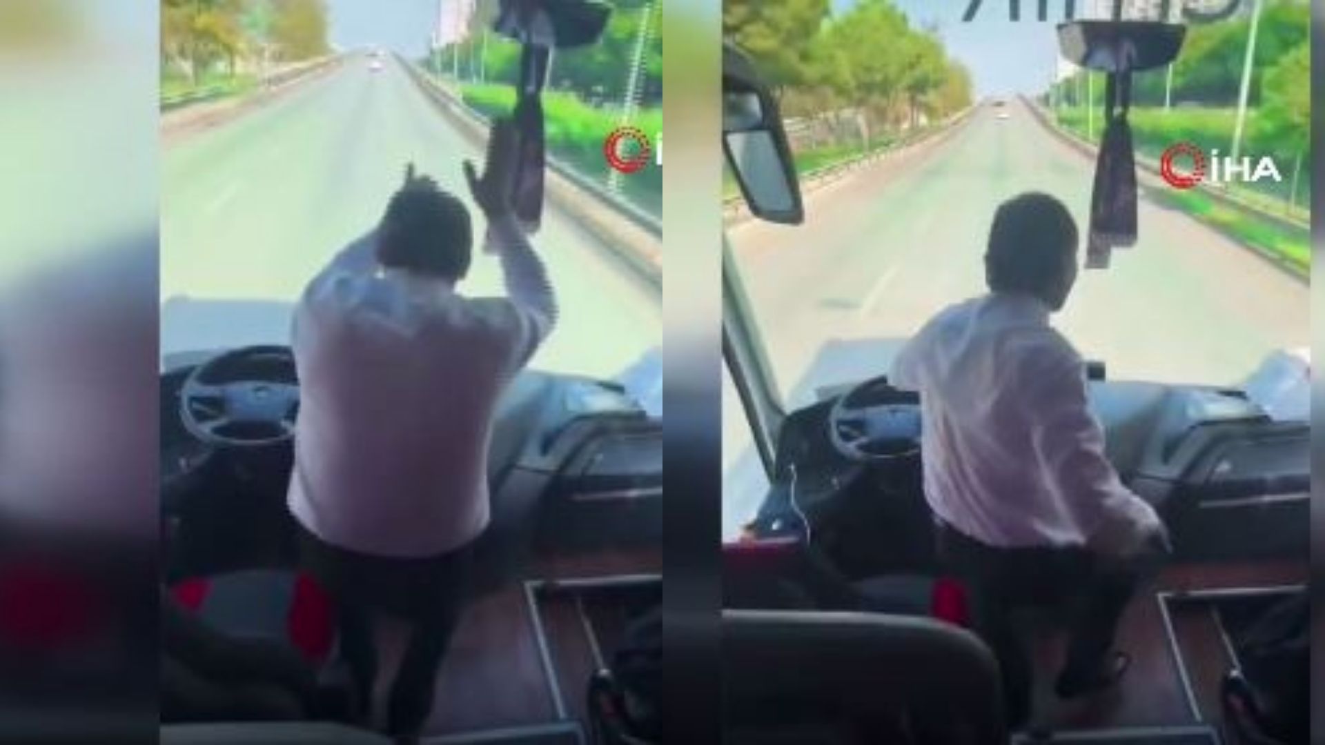 Antalyaspor taraftarlarını deplasmana götüren otobüs şoförü, seyir halindeyken koltuğundan kalkarak