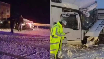 Sivas’ta etkisini artıran kar ve tipi nedeniyle iki tır ve