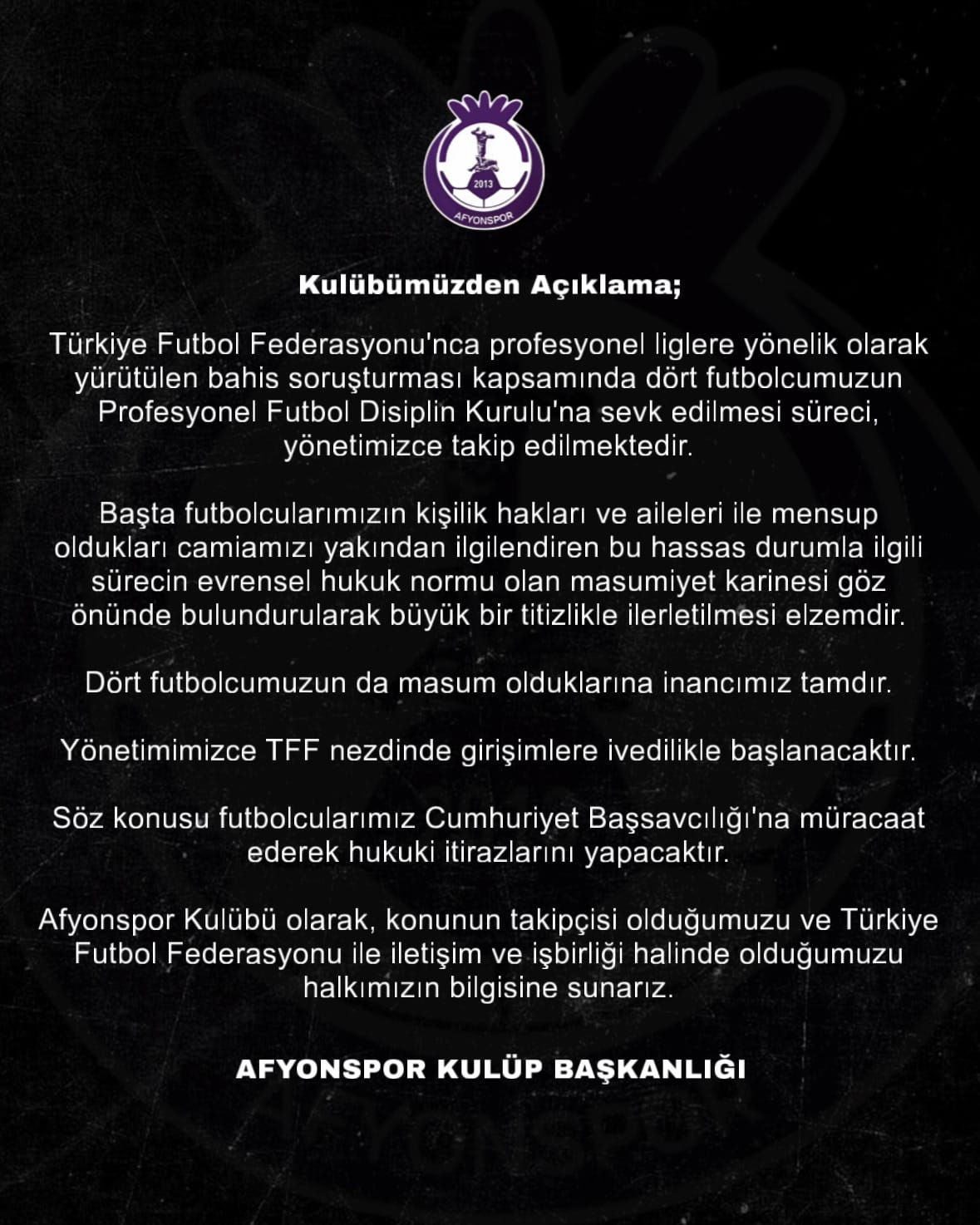 Afyonspor Kulübü, Türkiye Futbol Federasyonu (TFF) tarafından profesyonel liglerde yürütülen