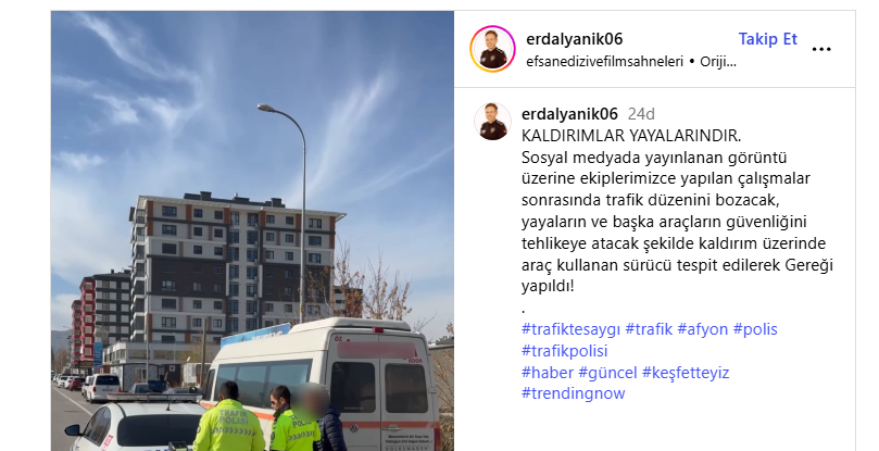 Afyonkarahisar İl Emniyet Müdürlüğü, kaldırımda araç kullanan sürücüyü tespit ederek