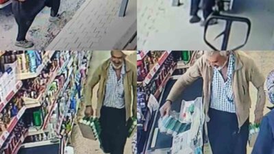 Tarlada çalıştığı için ayakkabıları çamurdu, onları çıkarıp çoraplarıyla markete girdi.