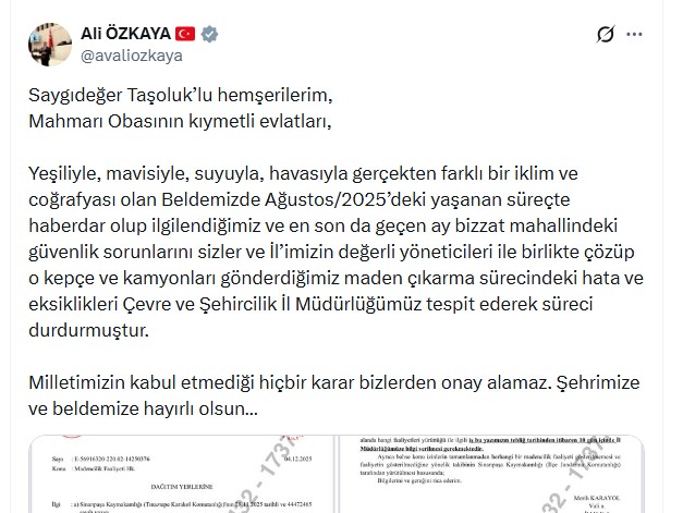 AK Parti Afyonkarahisar Milletvekili Ali Özkaya, sosyal medya hesabından yaptığı