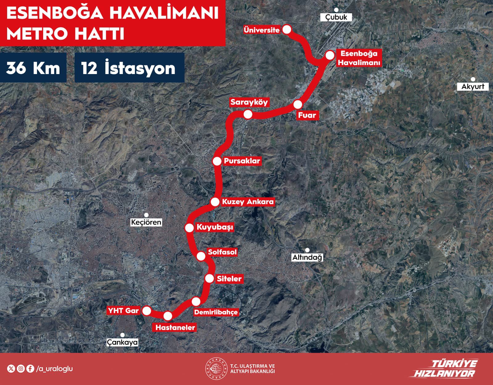 Ankara’da yapımı planlanan Esenboğa Havalimanı Metro Hattı, YHT Gar’dan başlayacak