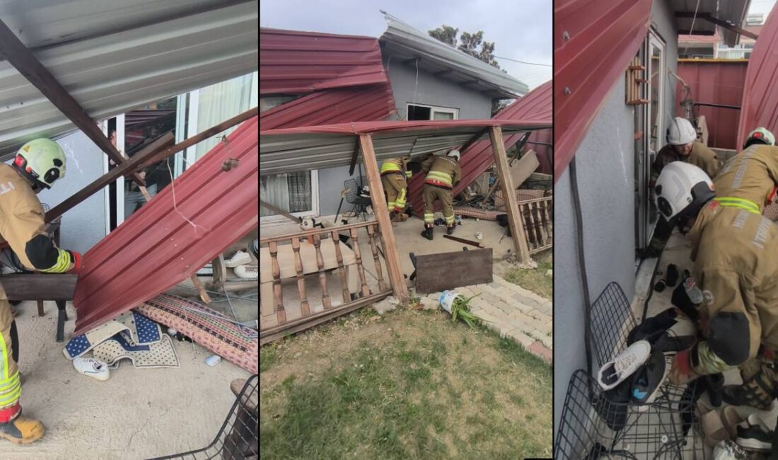 Hatay'da etkili olan şiddetli fırtına nedeniyle çatısı uçarak giriş kapısını