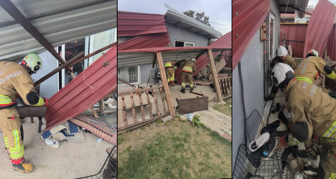 Hatay'da etkili olan şiddetli fırtına nedeniyle çatısı uçarak giriş kapısını