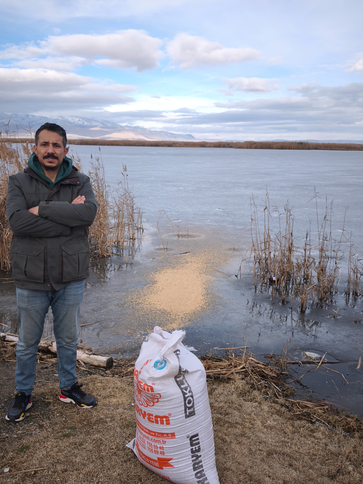 Soğuk havalar nedeniyle tamamen donan Eber Gölü’nde besin bulmakta zorlanan