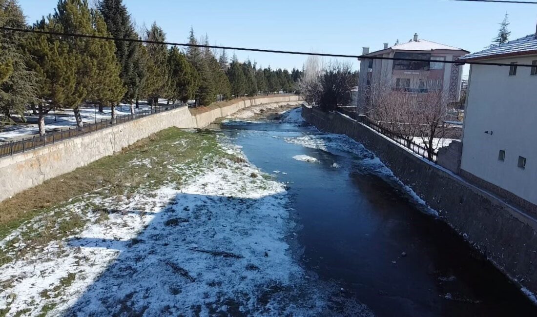 Soğuk havanın etkisiyle çayın yüzeyi buzla kaplanırken, ortaya kartpostallık görüntüler