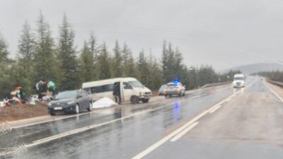 Eskişehir-Afyonkarahisar yolunda yağmur sonrası ıslak zeminde savrulan minibüs şarampole savruldu.