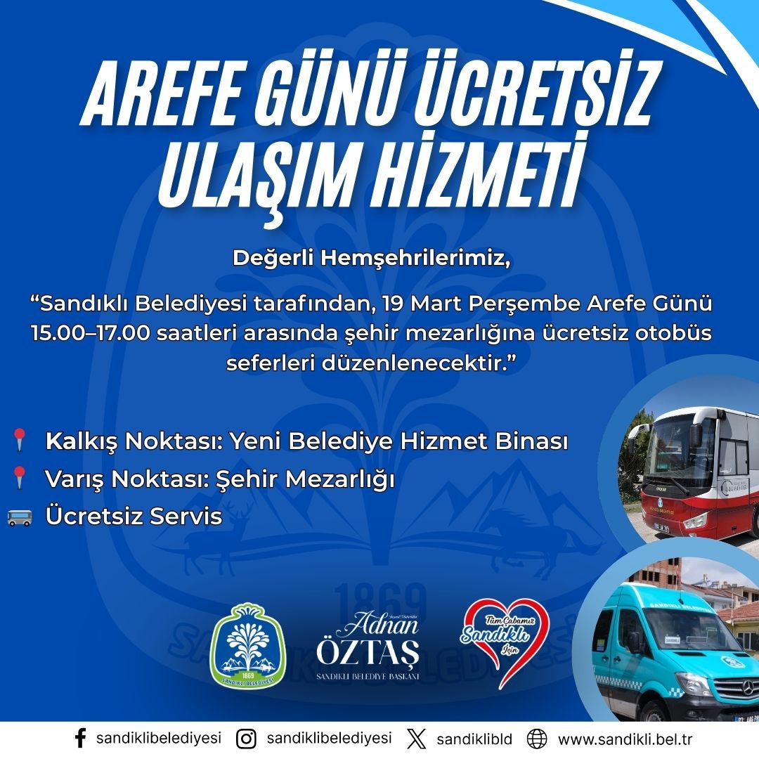 Adnan Öztaş yönetimindeki Sandıklı Belediyesi, Arefe Günü vatandaşların kabir ziyaretlerini