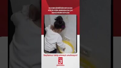 Duvarı çizdiği için boyayan küçük kızın, babasına da çay demlemesini