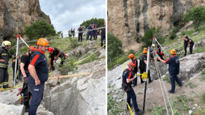 Konya’da define bulma umuduyla izinsiz kazı yapan iki şahıs, açtıkları
