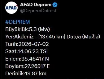5.3 büyüklüğünde deprem!