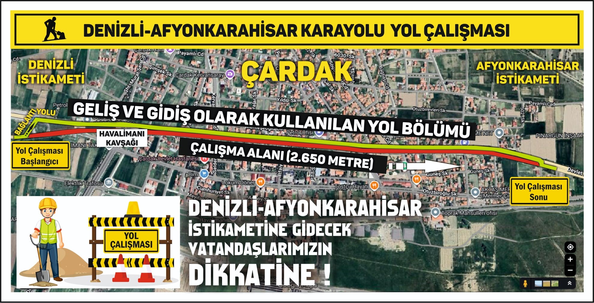 Denizli-Afyon yolunda yolculuklar 1 saate kadar uzayabilir 1 Denizli-Afyon yolunda yolculuklar 1 saate kadar uzayabilir