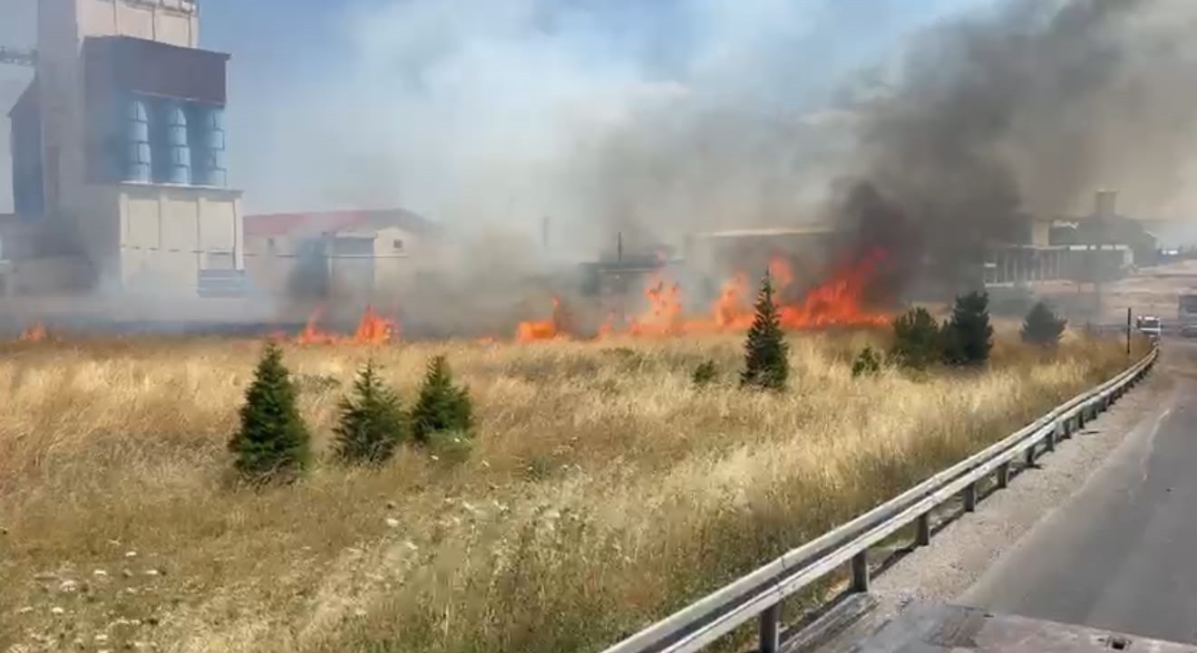 Afyonkarahisar’da çıkan anız yangınında dumandan dolayı trafikte kısa süreli aksama