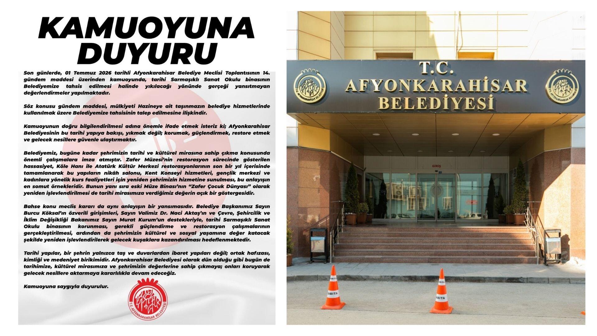 Afyonkarahisar Belediyesi, son günlerde kamuoyunda gündeme gelen Sarmaşıklı Sanat Okulu