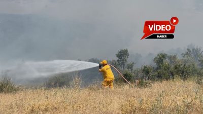 Afyonkarahisar'ın Büyükkalecik beldesi kırsalında çıkan arazi yangınına ekiplerin müdahalesi aralıksız