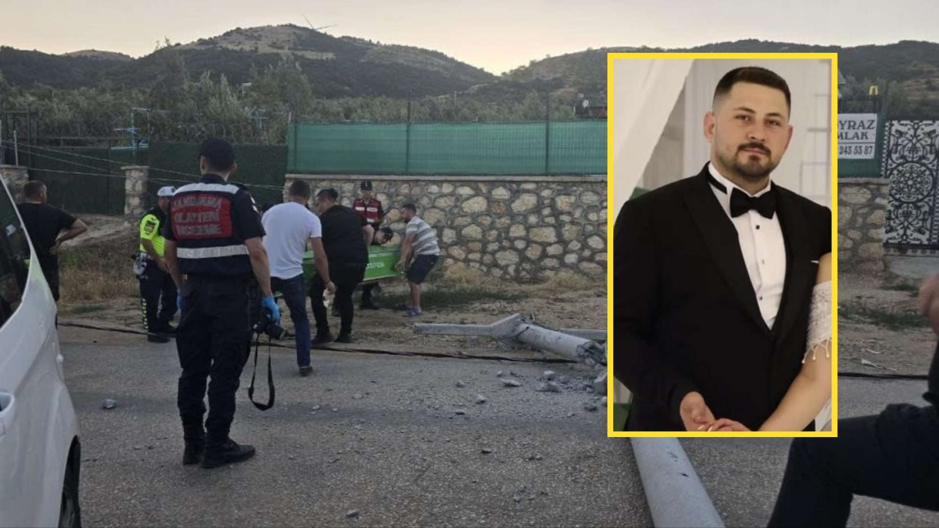 Bursa'nın Mudanya ilçesinde elektrik direğine çarpan otomobilin sürücüsüne yardım etmek