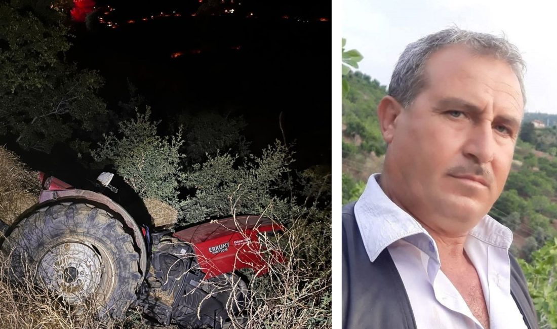 İzmir'in Kiraz ilçesinde kontrolden çıkarak kaza yapan saman yüklü traktörün