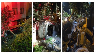 Kocaeli'nin Gölcük ilçesinde sürücüsünün direksiyon hakimiyetini kaybettiği otomobil, yaklaşık 15
