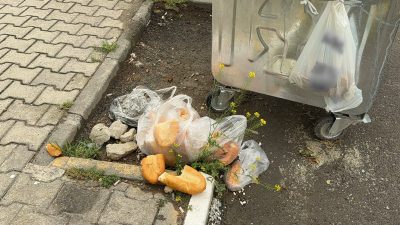 Afyonkarahisar’ın Bolvadin ilçesinde çöp konteynerleri boş olmasına rağmen atıkların dışarıya