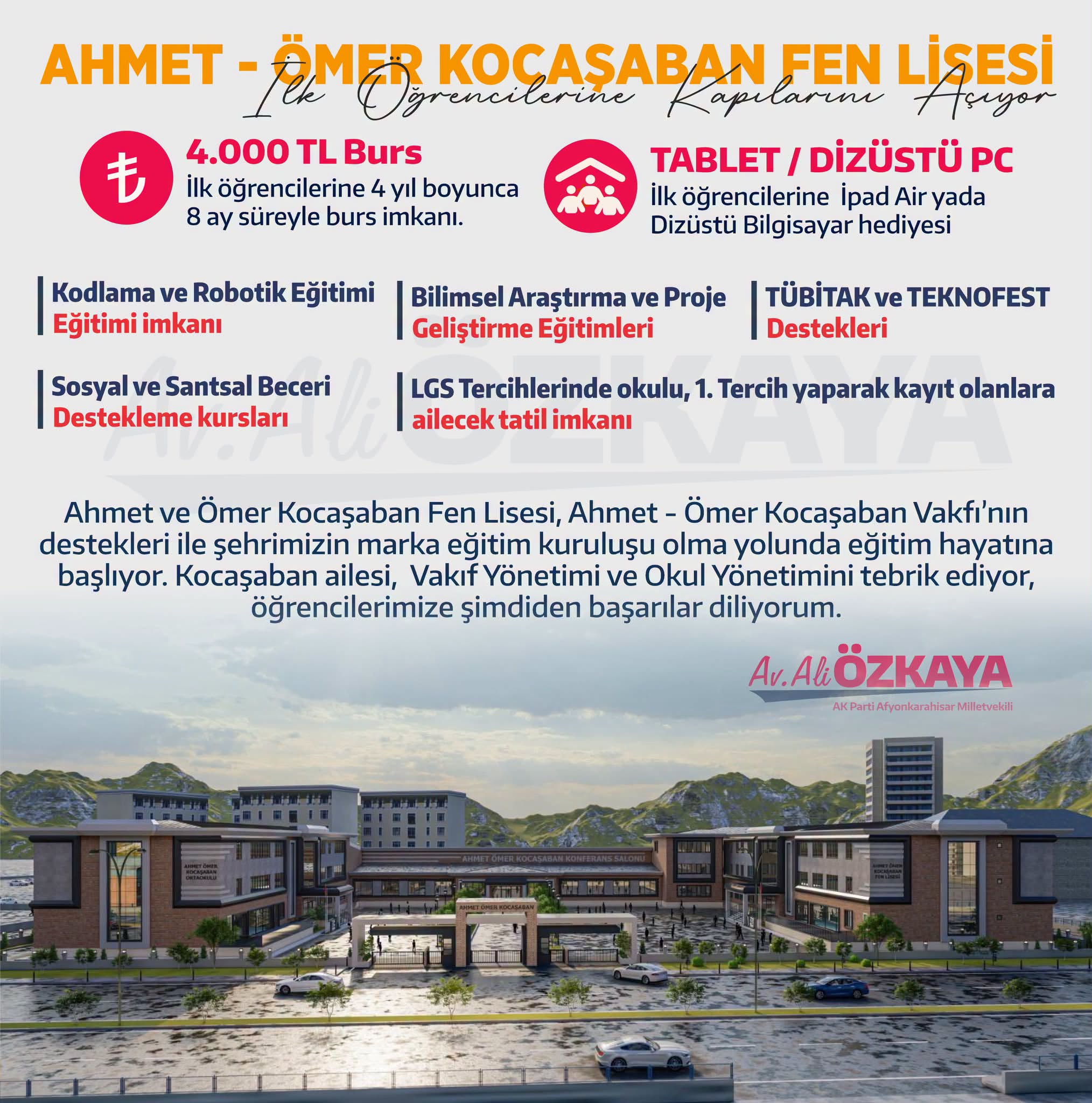 Özkaya'dan yeni fen lisesine destek mesajı 1 Özkaya'dan yeni fen lisesine destek mesajı
