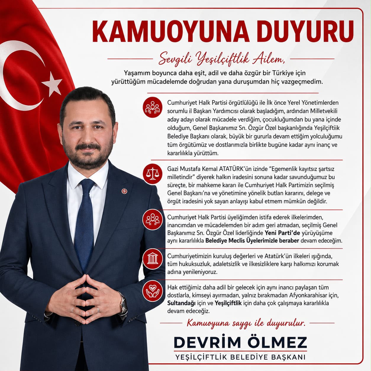 Yeşilçiftlik Belediye Başkanı Devrim Ölmez istifa etti