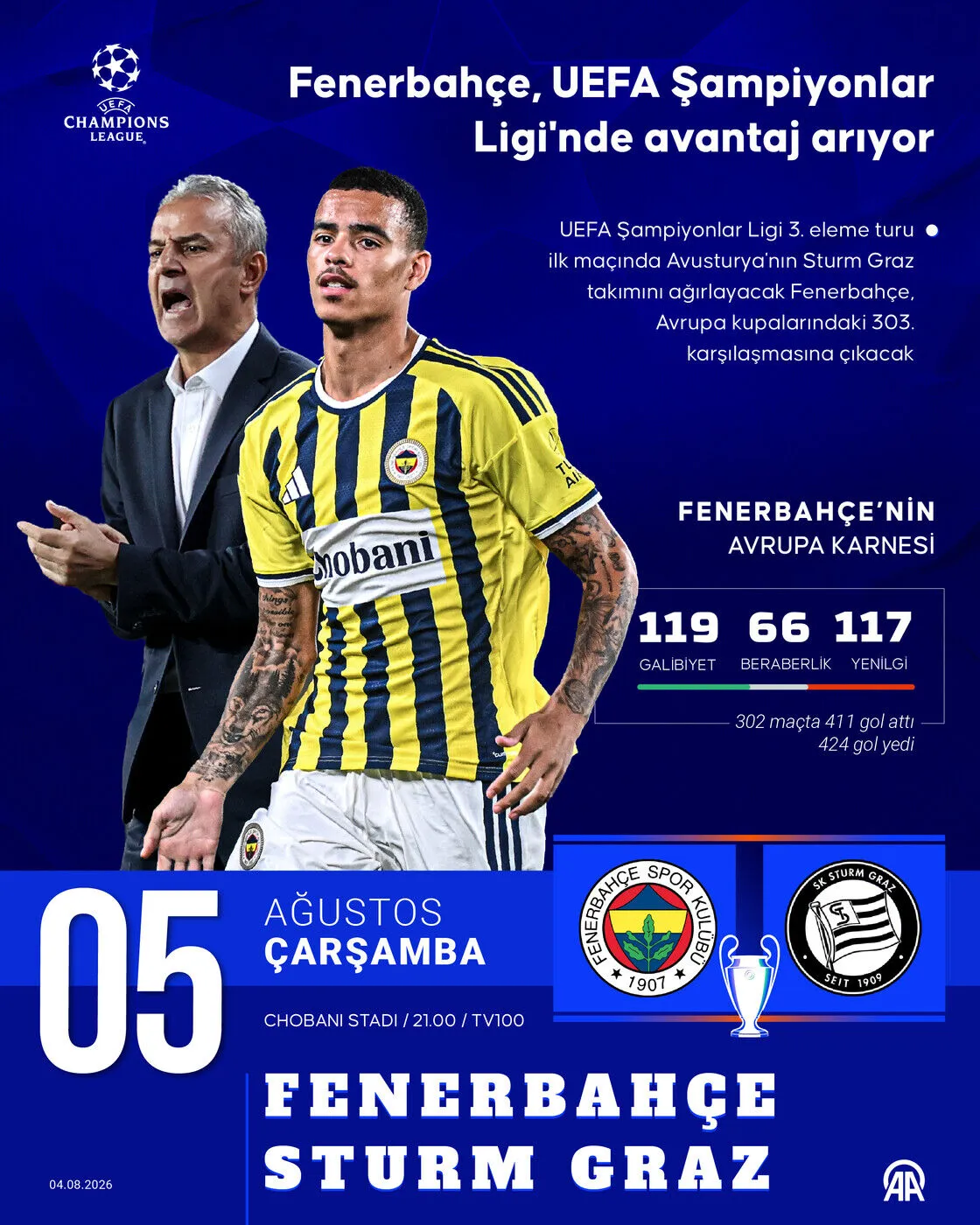 Fenerbahçe, Avrupa'da 303. maçına çıkacak 1 Fenerbahçe, Avrupa'da 303. maçına çıkacak