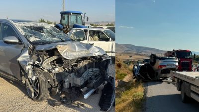 Afyonkarahisar’ın Emirdağ ilçesinde iki otomobilin çarpışması sonucu meydana gelen trafik