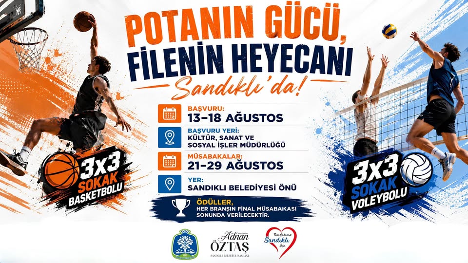 Sandıklı Belediyesi tarafından düzenlenecek 3x3 Sokak Basketbolu ve 3x3 Sokak