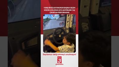 Yarış simülasyonunun başına geçen küçük çocuğun usta şoförlere taş çıkartan