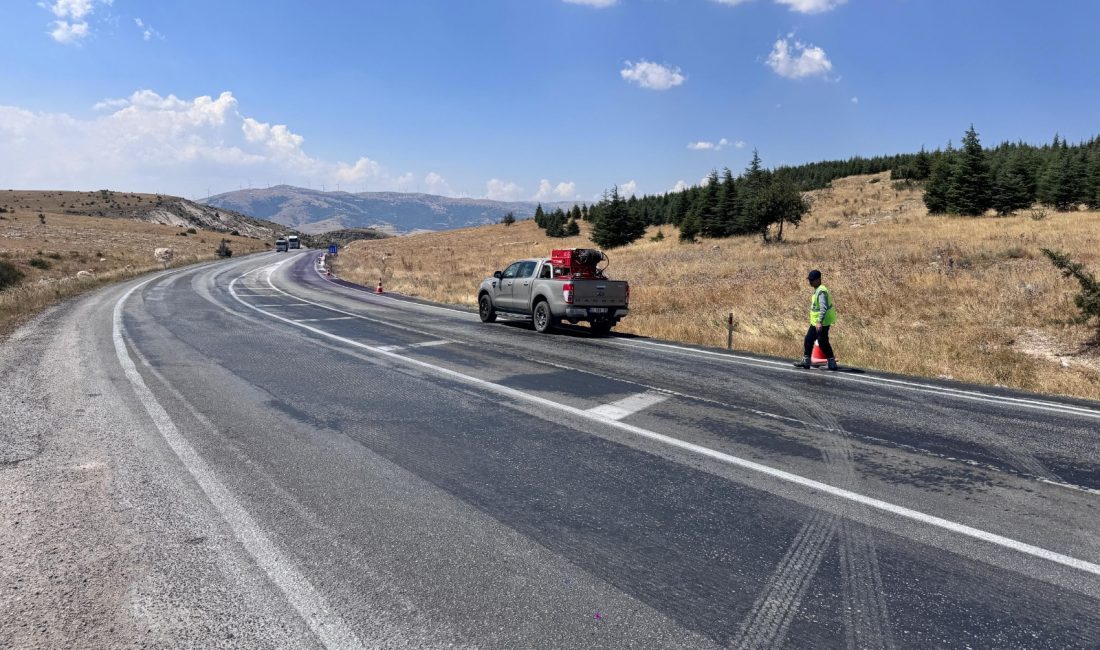 Afyonkarahisar’ın Dinar-Çay karayolunda yola dökülen ve yoldan geçen araçların mor