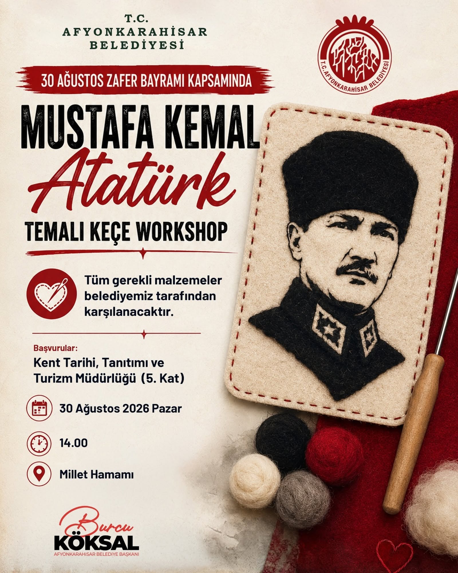 Zafer Bayramı’nda Mustafa Kemal Atatürk temalı keçe workshopu 1 Zafer Bayramı’nda Mustafa Kemal Atatürk temalı keçe workshopu