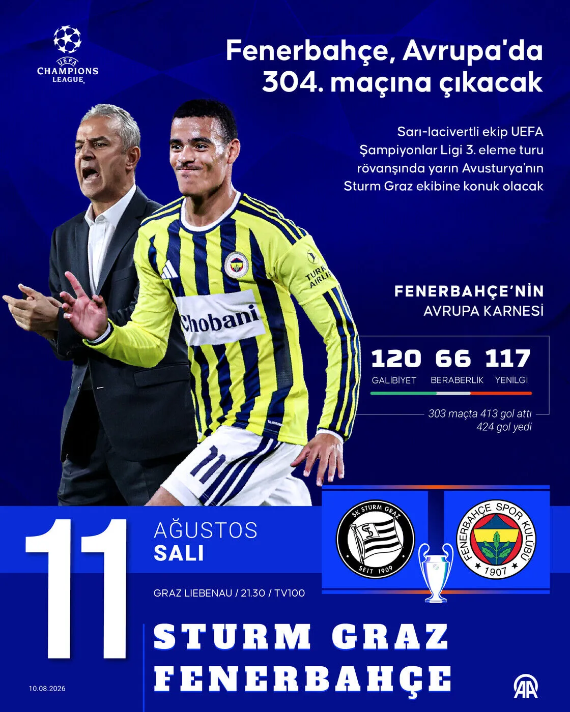 Fenerbahçe, Avrupa'da 304. maçına çıkacak 2 Fenerbahçe, Avrupa'da 304. maçına çıkacak