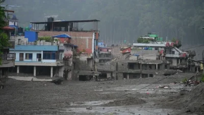 Nepal'in Çin sınırına yakın Rasuwa ve çevresinde meydana gelen selde