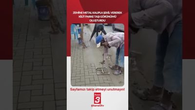 Zemine metal kalıpla şekil vererek kilit parke taşı görünümü oluşturdu…