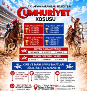 Cumhuriyet Koşusu kapsamında 1 Kasım Pazar günü Afyonkarahisar’da rahvan at